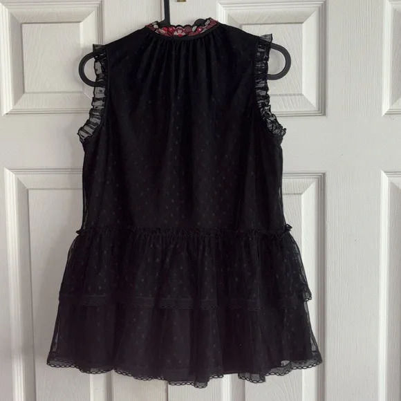 Kate Spade Embroidered Black Sleeveless Top Ruffles Tassels - Picture 5 of 7